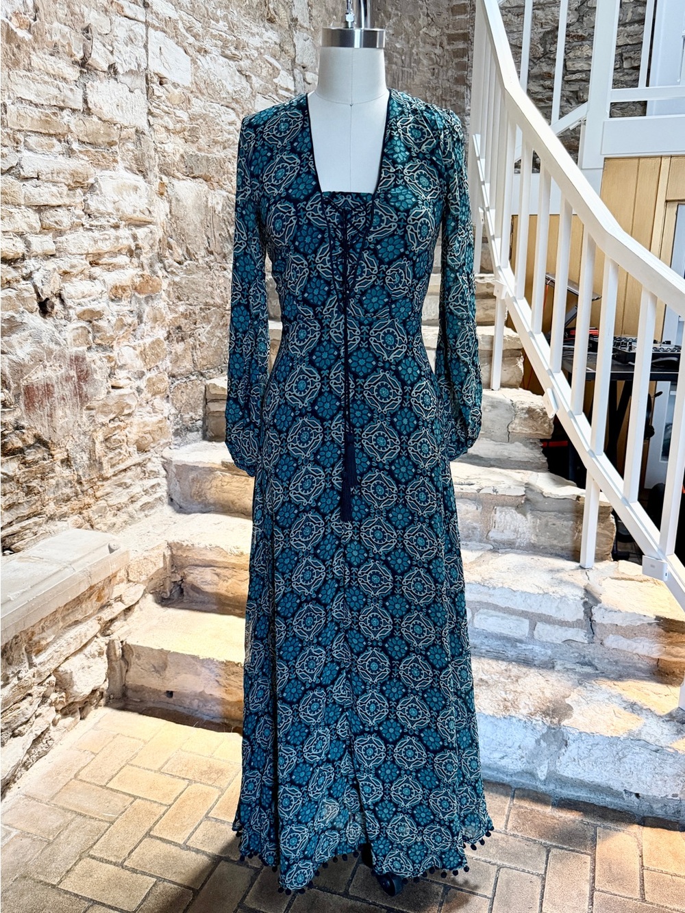 Talitha Green Patterned Long Sleeve Silk Maxi Dress